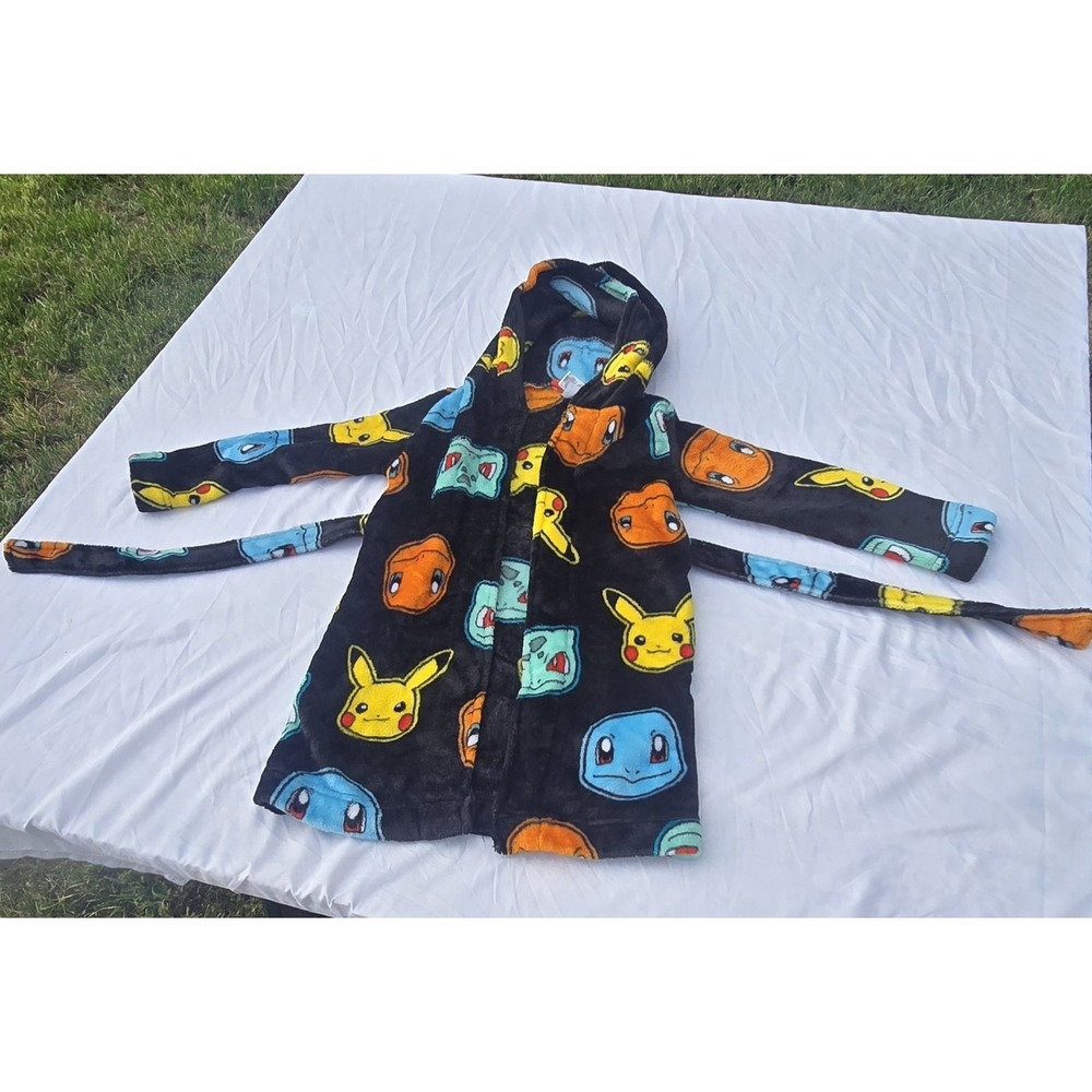 Pokemon Pikachu Character Plush Fleece Hooded Bathrobe Robe Kids Boys 6/7